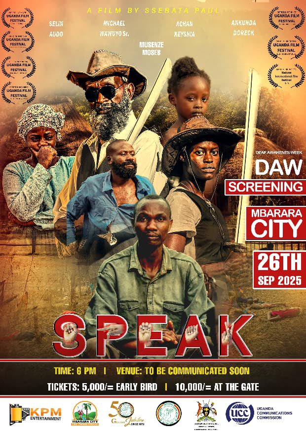UNADeaf's tweet photo. Breaking barriers through film! Join KPM Entertainment &amp; UNAD for the screening of "SPEAK" on Intl Day of Sign Language/Intl Week of Deaf people in Mbarara City! A film celebrating Deaf resilience &amp; promoting inclusion. Let's amplify Deaf voices! #InclusionMatters #DeafCulture https://t.co/XaUn5W8ZNf