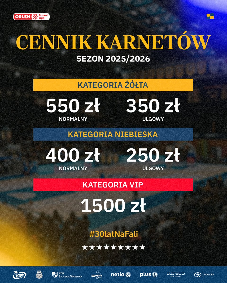 💰 Cennik karnetów na sezon 2025/2026 ⤵️

❗️Ceny karnetów, poza karnetem VIP, pozostają takie same względem minionego sezonu!

🟡 Kategoria żółta: 550 zł (normalny) | 350 zł (ulgowy)
🔵 Kategoria niebieska: 400 zł (normalny) | 250 zł (ulgowy)
🔴 Kategoria VIP: 1500 zł

🔗 Więcej