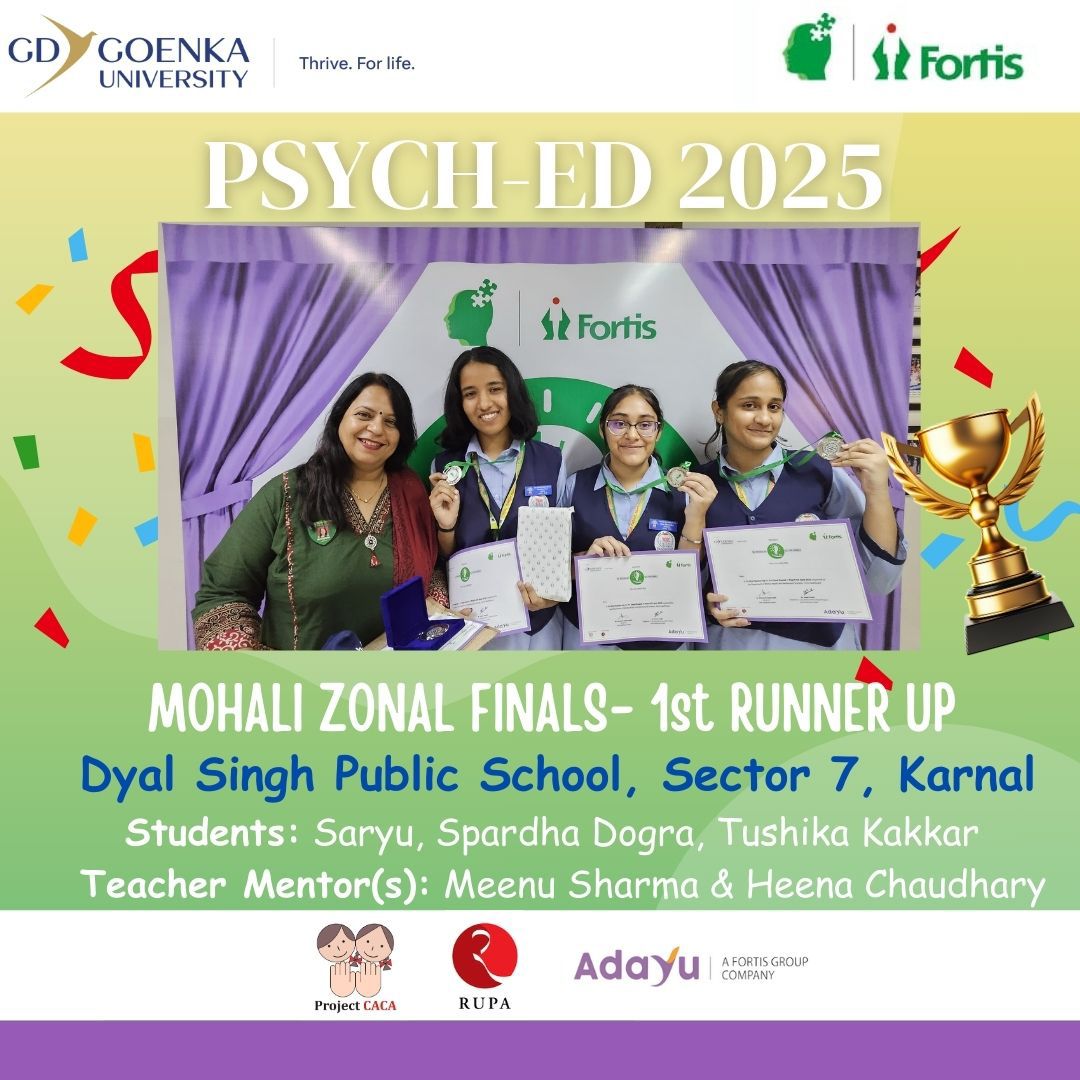 fortismentalhealth (@fortis_mhbs) on Twitter photo #PsychED2025
The 1st Runner Up for the Mohali Zonal Finals is-
Dyal Singh Public School, Sector-7, Karnal
Congratulations to the winners!
<a href="/goenka_univer/">GD Goenka University</a>
<a href="/projectcaca/">Children Against Child Abuse</a>
<a href="/Rupa_Books/">Rupa Publications</a>
#Adayu A Fortis Group Company
<a href="/fortis_hospital/">Fortis Healthcare</a> #PsychED2025
The 1st Runner Up for the Mohali Zonal Finals is-
Dyal Singh Public School, Sector-7, Karnal
Congratulations to the winners!
<a href="/goenka_univer/">GD Goenka University</a>
<a href="/projectcaca/">Children Against Child Abuse</a>
<a href="/Rupa_Books/">Rupa Publications</a>
#Adayu A Fortis Group Company
<a href="/fortis_hospital/">Fortis Healthcare</a>