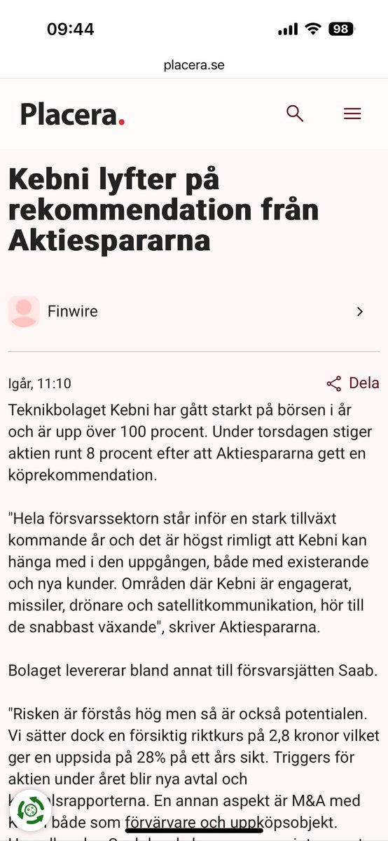 foddiformsvacka's tweet photo. Aktiespararna sätter 2.8 som riktkurs på $kebni 💪🏻🚀 https://t.co/5s9AgU9xb0