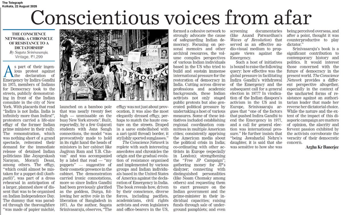 sugataraju's tweet photo. Delighted to read this review of my book, #TheConscienceNetwork, in The Telegraph. Open link: https://t.co/4YMGkDUC1N https://t.co/cEaePT6zuy