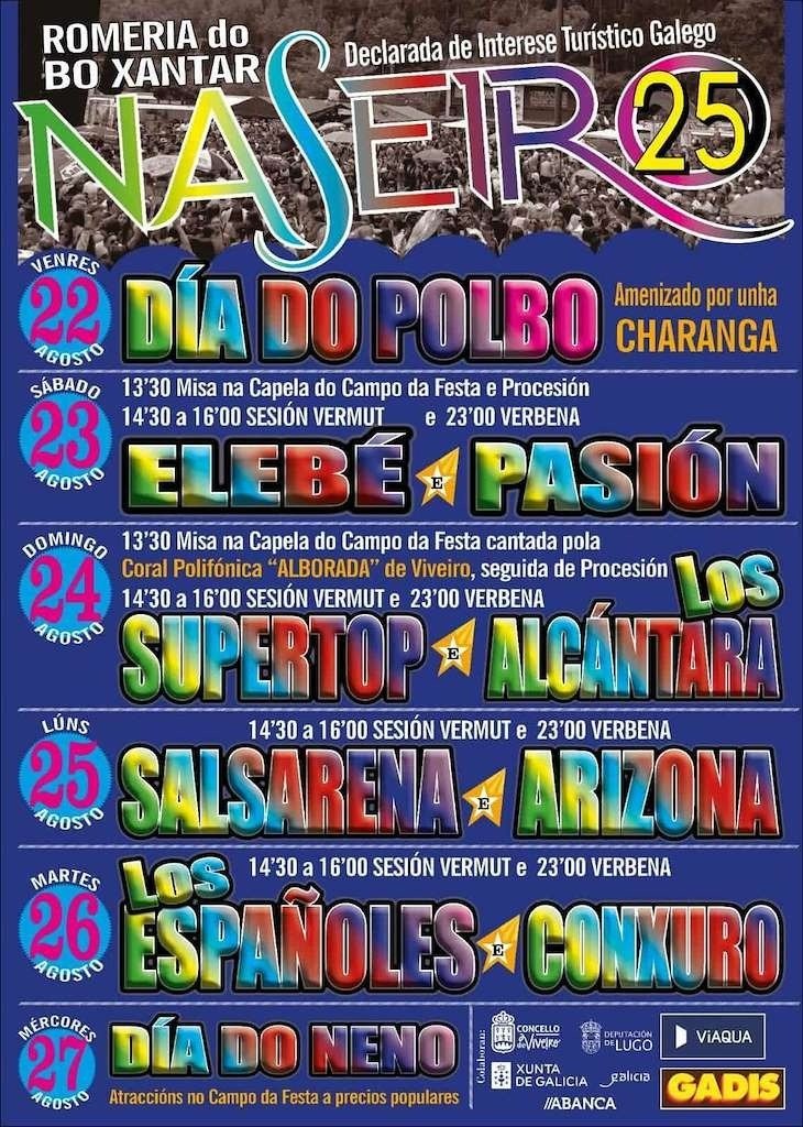 🥳 Chega unha das citas máis esperadas: o Naseiro.

📅 Do 22-27 de agosto, celébrase a tradicional “Romaría do Bo Xantar”, declarada de Interese Turístico Galego.

👉 Contará con actividades relixiosas, musicais, gastronómicas e infantís.

ℹ️ Máis info: 🔗 goo.su/LVuK