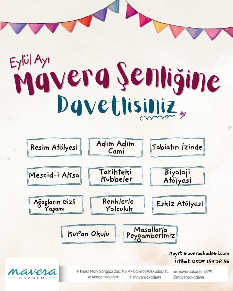 Mehmet Koca (@mehmetkocatr) on Twitter photo Mavera Akademi Eylül programı ilan edildi. 6- 13 yaş grubu çocuklar için. Dünyanın neresinde olursanız olun. Online eğitim. Kayıtlar dolmadan müracaat ediniz. maveraakademi.com <a href="/maveravakfi/">Mavera Eğitim ve Sağlık Vakfı</a> Mavera Akademi Eylül programı ilan edildi. 6- 13 yaş grubu çocuklar için. Dünyanın neresinde olursanız olun. Online eğitim. Kayıtlar dolmadan müracaat ediniz. maveraakademi.com <a href="/maveravakfi/">Mavera Eğitim ve Sağlık Vakfı</a>