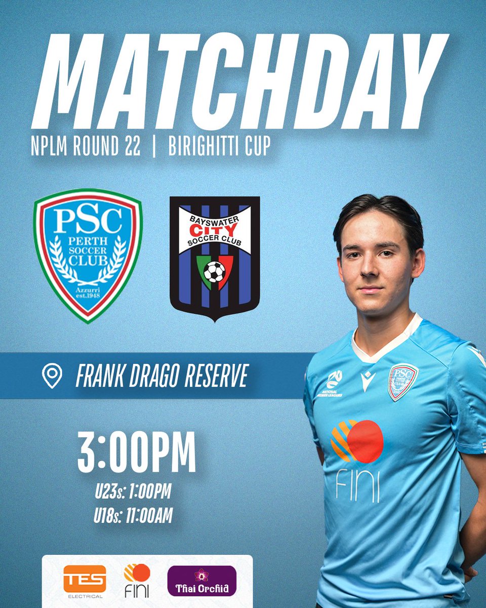 MATCHDAY!

Today we head to Frank Drago Reserve for our final game of the 2025 NPLM season, and the second leg of the Birighitti Cup against Bayswater

📍 Frank Drago Reserve
➡️ First Team: 3:00pm
➡️ U23s: 1:00pm
➡️ U18s: 11:00am

#ForzaAzzurri ⚽💙