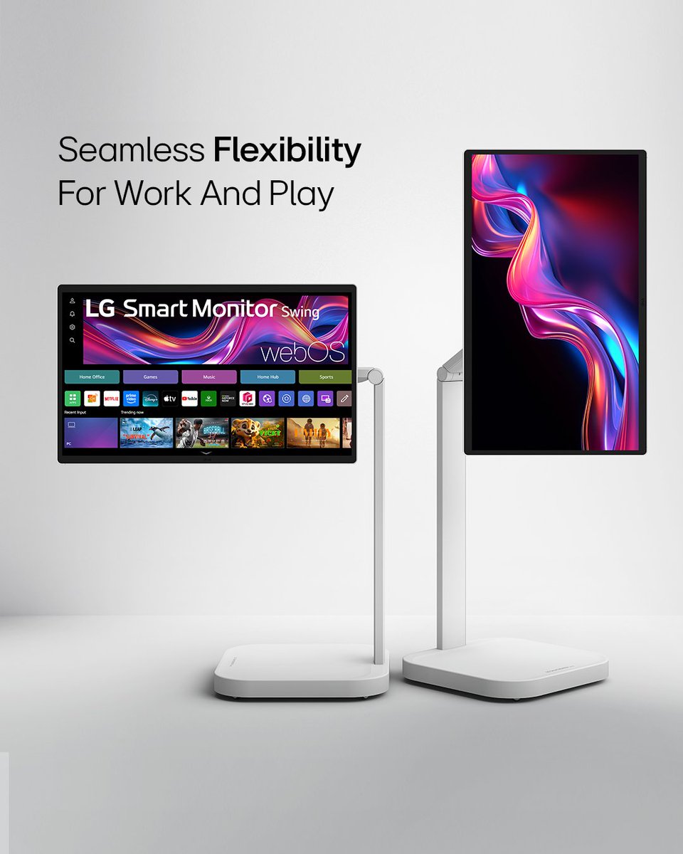 LGGulf's tweet photo. Expand your view. Elevate your workflow. 🎯🖥️
With LG Smart Monitor Swing
وسع آفاقك. ارتقِ بأسلوب عملك. 🎯🖥️
مع شاشة LG Smart Monitor Swing
https://t.co/Qq9KZf3xtv
#LGSmartMonitor #WorkSmarter #ProductivityBoost #LifeIsGood #TechInnovation #LG https://t.co/T2PtxA8BxW