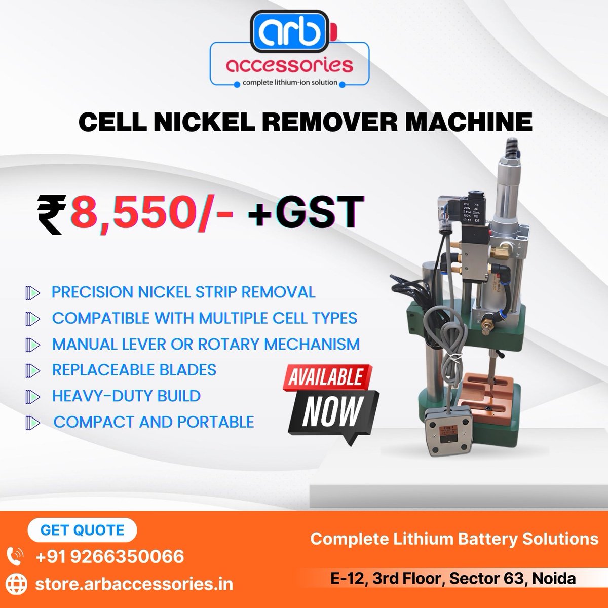 arb_ltd's tweet image. ⚙️ Cell Nickel Remover Machine &amp;amp; Nickel Strips – Durable &amp;amp; Reliable 

🛒 Buy Now 👉store.arbaccessories.in/category/nicke…

#ARBaccessories #NickelRemover #BatteryTools #NickelStrip #BatteryPack #EVBattery #18650 #26650 #32650 #BatteryAssembly #SmartEV #EnergyStorage