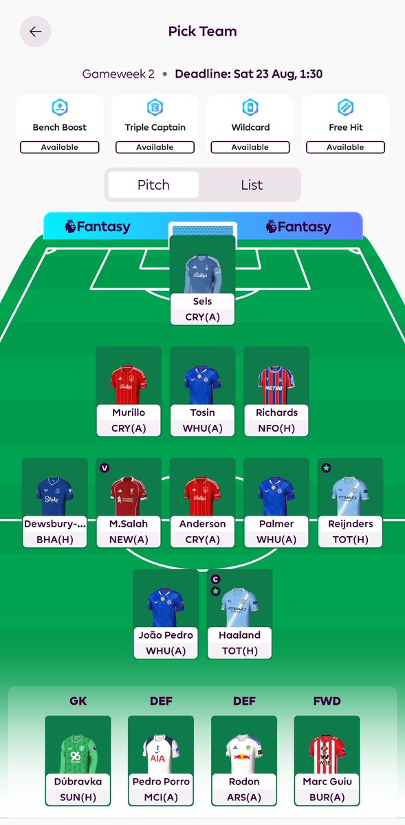 fpl_alpaca's tweet photo. #GW2 - OR 1m

Happy with the team. News all pointing to Tosin having a good chance of starting 🤞

Haaland ©️

Plan this season still revolves around targeting title candidates and their fixture runs. 

LIV >GW4 
MCI <GW8 
CHE <GW17 😯
ARS >GW7

Best of luck everyone! https://t.co/sfLXsAUWtS