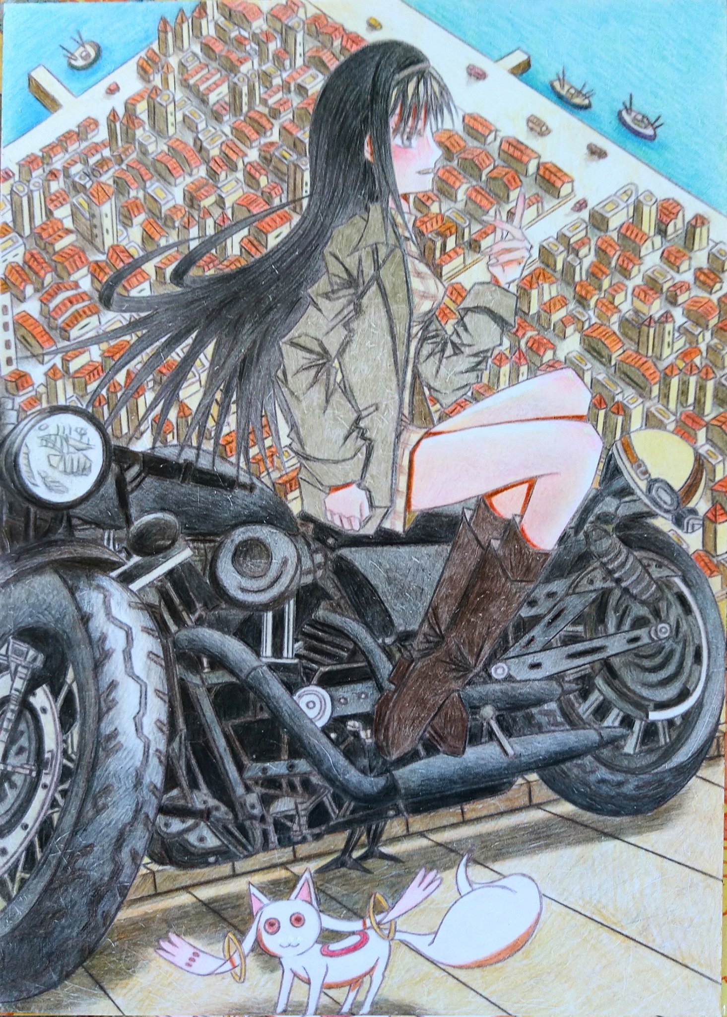 水彩アート「薔薇とシャム猫」1点物、手描き、真筆。 水彩画』 猫 色で遊びながら描きました♪ やっぱり水彩は楽しい