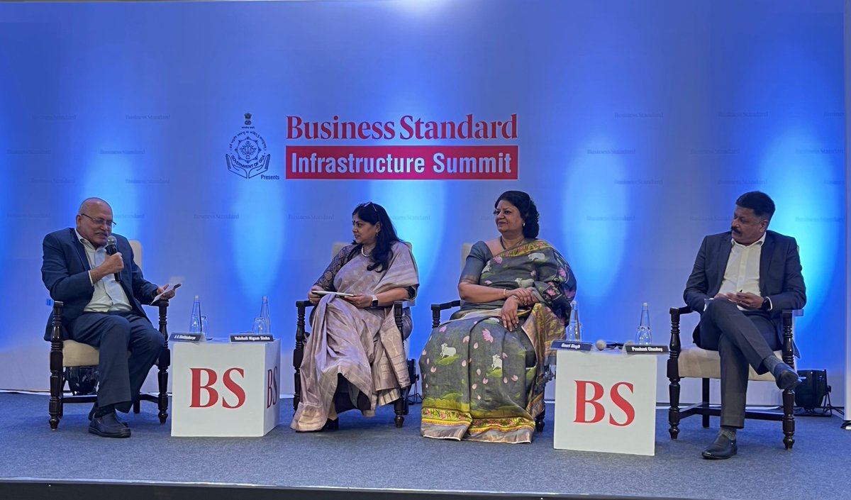 vnigamsinha's tweet photo. Joined the @bsindia Infrastructure Summit yesterday.

During a preceding discussion, Hon. Min. @nitin_gadkari highlighted world-class infrastructure as key to India’s $5 T growth & competitiveness.

I spoke on energy’s role in 500 GW renewables and the challenges ahead—DISCOM reform, storage, tariffs, and institutional reforms.

By addressing these, India can not only meet its energy and infrastructure goals but also set a global benchmark for sustainable growth. #IndiaRenewables @OfficeOfNG @MORTHIndia