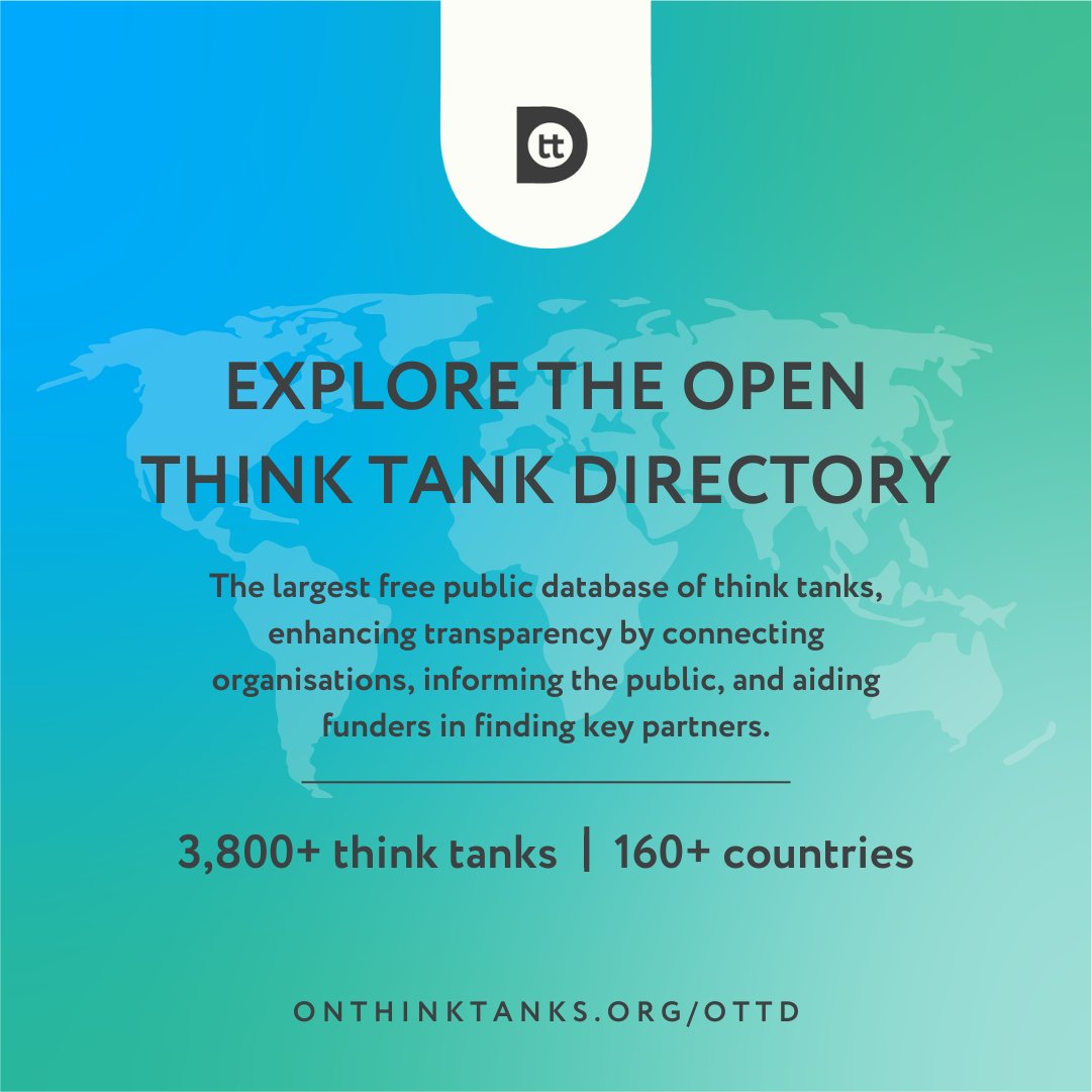 onthinktanks's tweet photo. The #OpenThinkTankDirectory connects 3,800+ think tanks worldwide.
From global partnerships to local #impact, staying visible is key. Make sure your information is up-to-date, and be a part of this network to ensure #funders & #policymakers can find you!
https://t.co/SMF8VSWmE0 https://t.co/GyoqRpUTbR