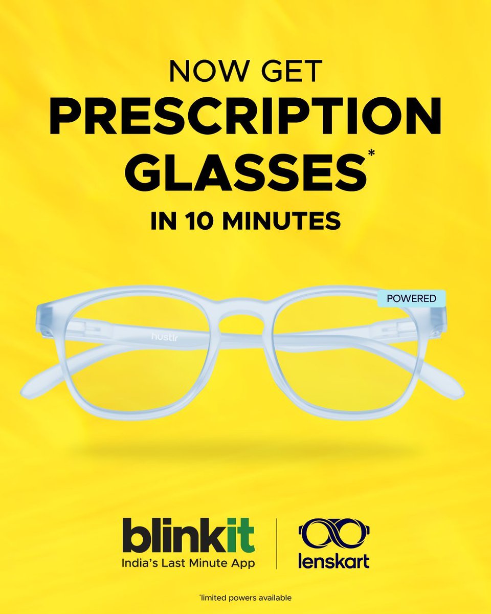 Blinkit is now selling prescription glasses in 10 minutes 🤓
Currently in Delhi NCR, Bengaluru, Chennai, Kolkata, Hyderabad, Pune, and Mumbai.
Users need to select the power from the dropdown, select the colour, and done.