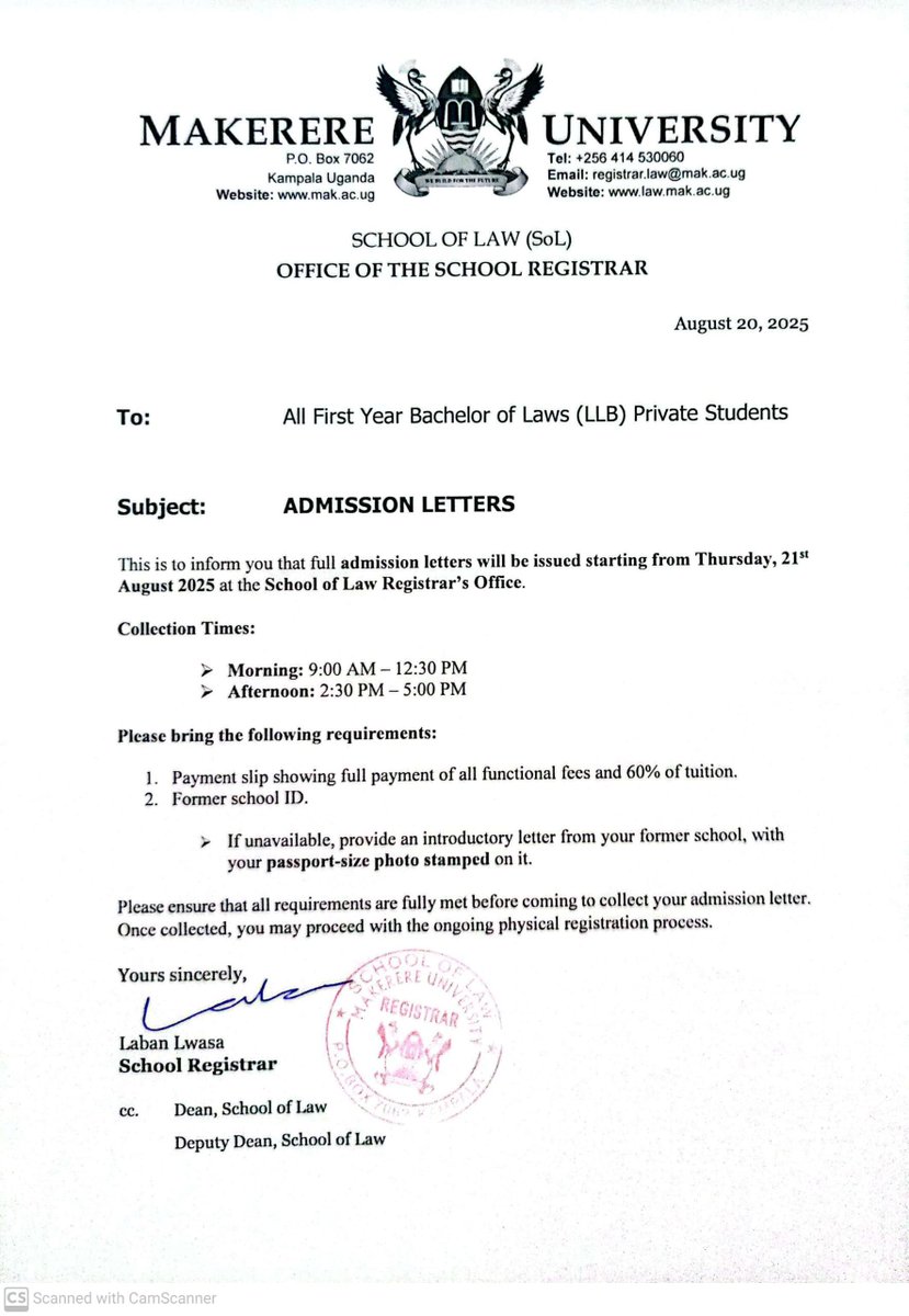MakerereLaw's tweet image. 📍Attention LLB Year 1 Students on the Private Sponsorship Scheme