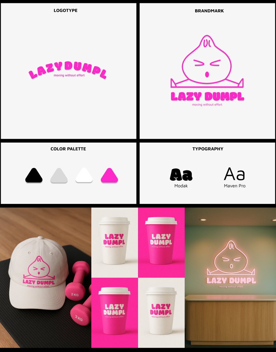 eeeeeeliaz's tweet photo. - Lazy Dumpl is activity without pressure
A playful identity in neon pink and round forms — for those who enjoy late-night PlayStation, but also like to level up their real-life moves

#BrandIdentity #WellnessDesign  #PlayfulBranding https://t.co/cqpicv0v7o