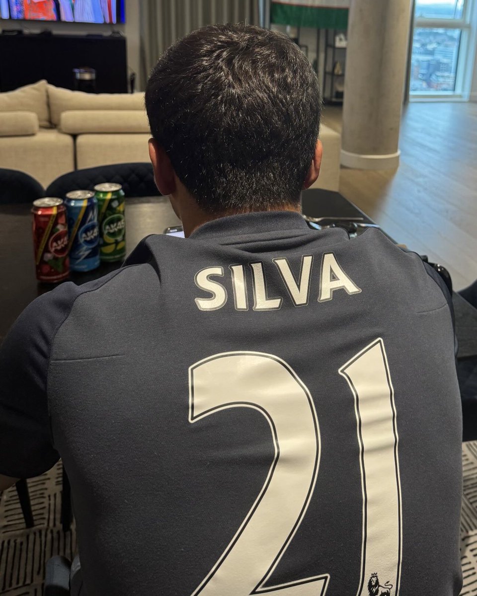 Abdukodir Khusanov wearing a commemorative ‘FA Cup winners’ 10/11 #ManCity away shirt with David Silva’s name on the back. 👕
