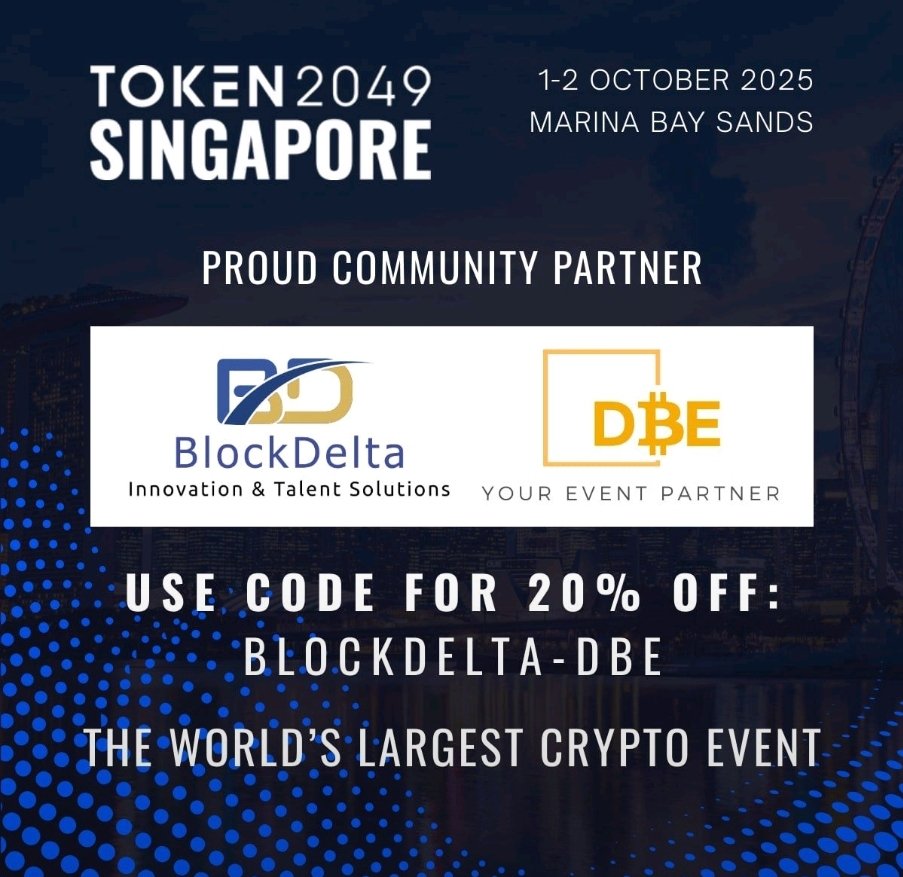 block_delta's tweet image. Reminder on the biggest crypto event of the year @token2049 Singapore.
As partners, avail of our 20% off discount codes. 🚀🚀🚀

Use: BLOCKDELTA-DBE

See you there!

#TOKEN2049 #bitcoin #crypto #NFTCommunity #Ethereum #Web3 #ai #cryptojobs $BTC $ETH