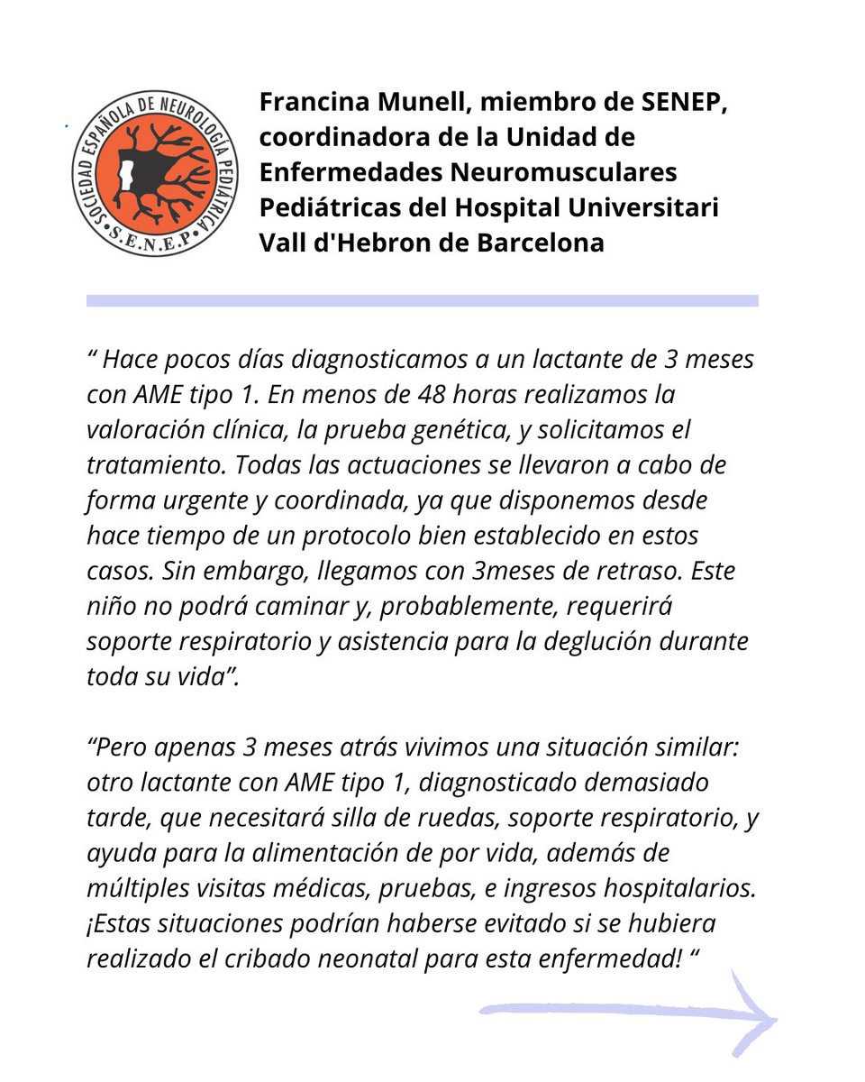 senep_es's tweet photo. ⏳ Cada minuto que pasa cuenta para bebés con AME
🚧 El cribado neonatal no está implantado en todas las CCAA
📢 Compartimos estas historias reales para exigir una igualdad decisiva: que no haya código postal que determine el futuro de un niño con AME en España https://t.co/mGbapiRAlT