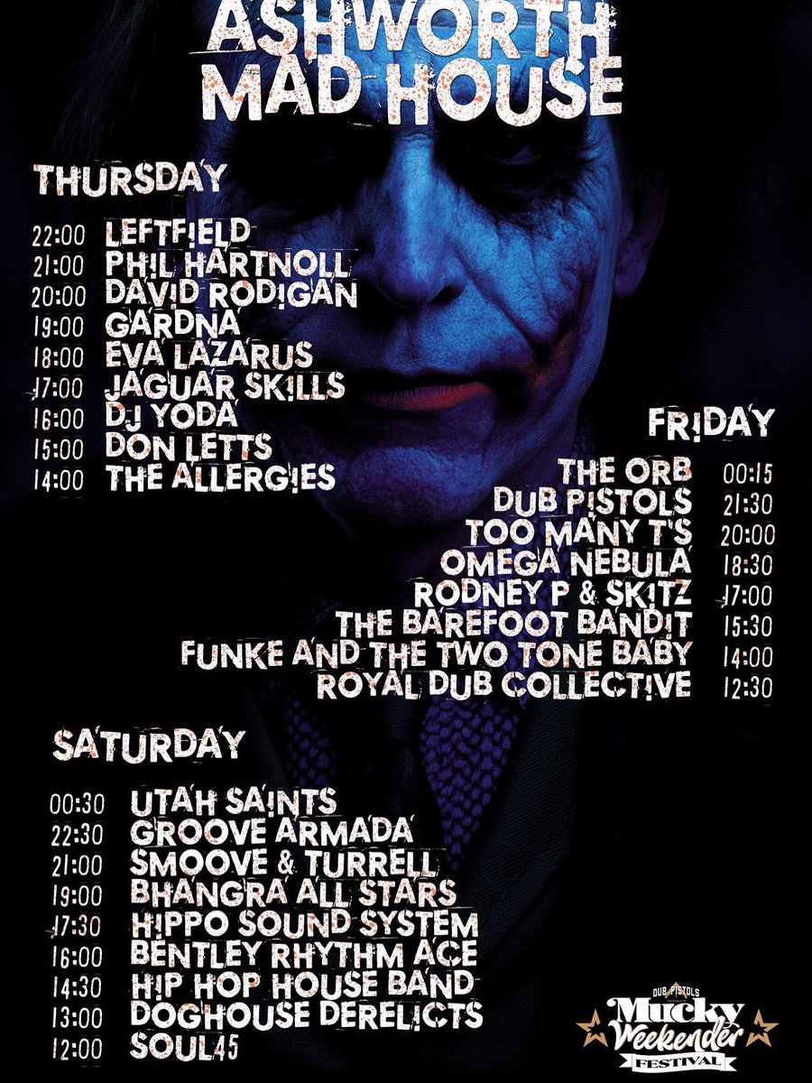 dubpistols's tweet photo. 2 of the 5 venues at @muckyweekender running order announced @fabioandgroove @graemepark @TerryFarley @UncleDugs https://t.co/hbXN0c6aM8