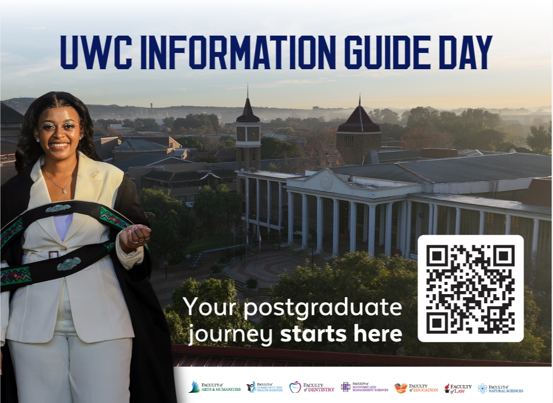 UWConline's tweet photo. Are you ready to take your postgraduate journey to the next level at the University of the Western Cape (UWC)? Join us at Greatmore Campus from 4-6 Sept to engage with faculties and key stakeholders. For more information: https://t.co/Z2mlTJ0yjV
#IAmUWC #UWCPostgrad https://t.co/BnQhiqyiQV