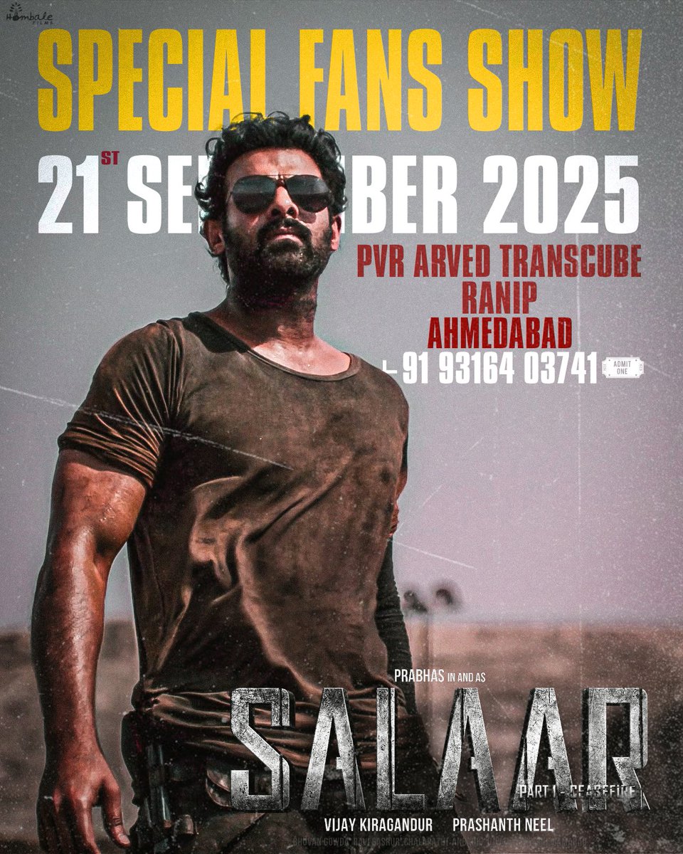 Rutvikgauswami's tweet photo. 🌌 One More Chance to Witness the Chaos! 🦖🔥

📅 21st Sept 2025 (Sunday) 
 ⏰ 12:00PM – 03:35PM
📍 PVR Arved Transcube Ranip – Ahmedabad, Gujarat

Tickets: +91 93164 03741 / DM @piyush732073

#Prabhas #Salaar @Rutvikgauswami 
#SalaarSpecialShow https://t.co/PKI9uAyCQ9