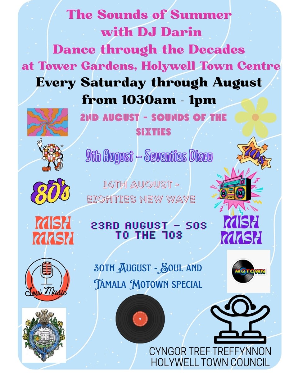 DJ Darin will again be spinning the tunes this Saturday morning to brighten up your shopping or post Greenfield Valley parkrun breakfast at one of our great cafes in town.  By popular request he is doing a 50s/60s/70s Mish Mash📷
#holywell #parkrunuk