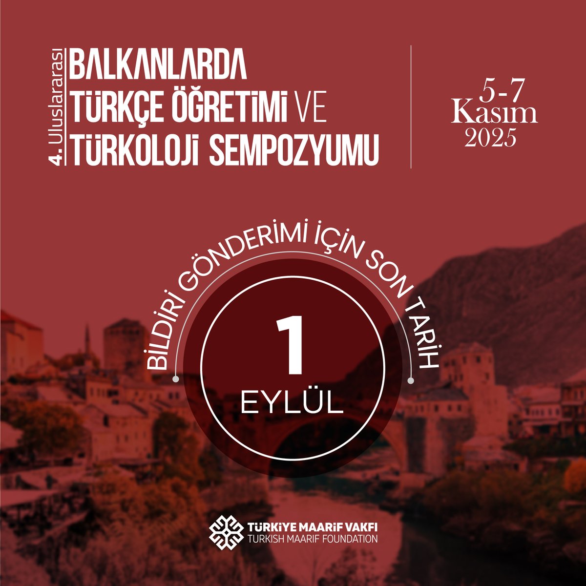 TMaarifVakfi's tweet photo. 📢 Bildiri Çağrısı!

4. Uluslararası Balkanlarda Türkçe Öğretimi ve Türkoloji Sempozyumu için son başvuru tarihi yaklaşıyor!

🗓 1 Eylül 2025

Bu yıl “Balkanlarda Gö�� ve Göçün İzleri” temasıyla, 5-7 Kasım 2025 tarihlerinde Konya’da gerçekleşecek sempozyumda siz de yerinizi alın.

🔗 Bildiri göndermek için;

https://t.co/xt4rip4LDS