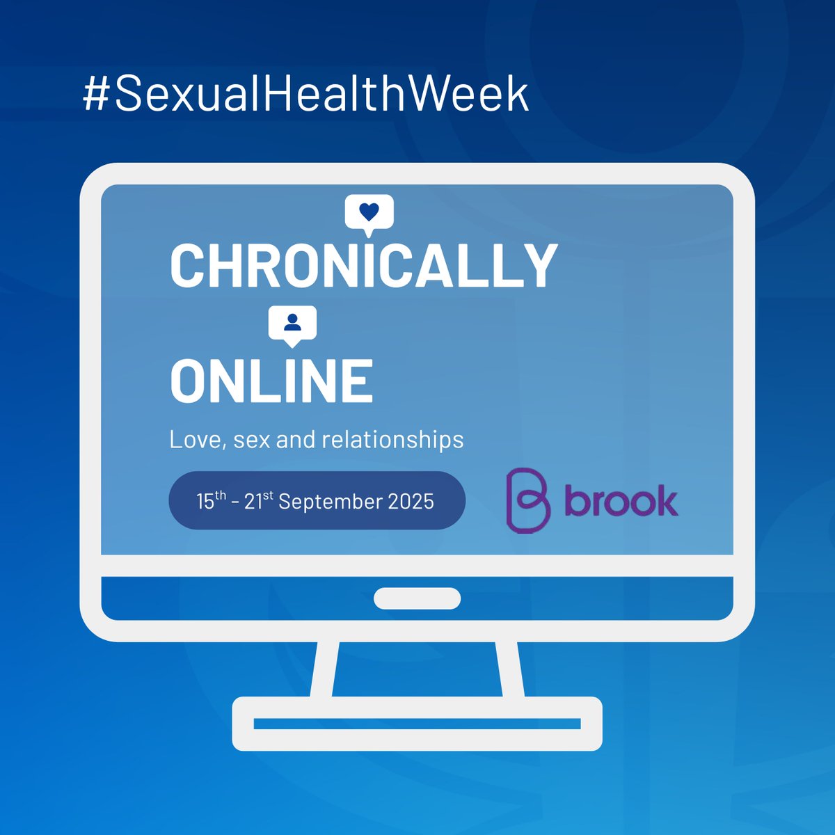 BASHH_UK's tweet photo. #SexualHealthWeek is just around the corner!
Organised by @BrookCharity, the theme 'Chronically Online' will explore how we can empower young people to think critically about the content they consume online.
Keep up to date with all their plans 👉https://t.co/bqQfLy7ToL https://t.co/BOLjj8bJVe