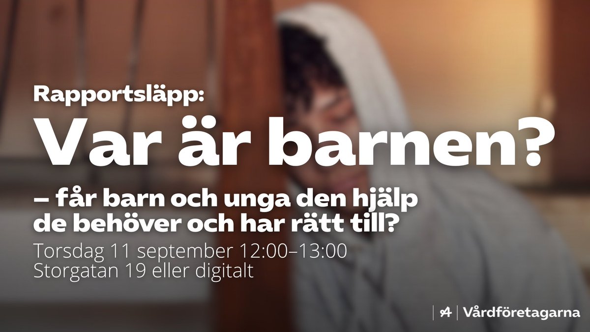 Varmt välkommen på rapportsläpp: Rapportsläpp: Var är barnen?
Får barn och unga den hjälp de behöver och har rätt till?

Var: Näringslivets hus, Storgatan 19, eller digitalt via Teams.
När: 12:00–13:00 11/9 – lunchwrap serveras från 11:30