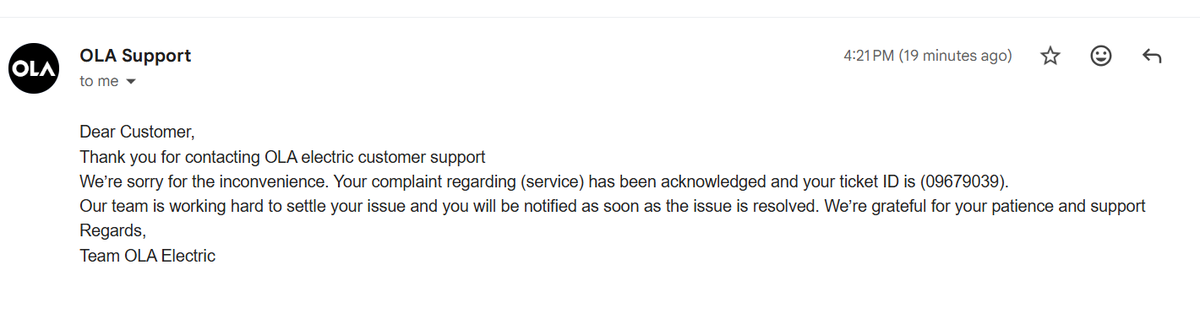 ravireddy448's tweet photo. @OlaElectric @bhash @jagograhakjago @consaff 🚨 @OlaElectric @bhash
My scooter is stuck at Patancheruvu SC since 19 June due to a battery issue.
After 2+ months of waiting, I only get generic emails like this with no timeline.
Already filed NCH complaint. Next step→ Consumer Court.
@jagograhakjago @consaff please intervene https://t.co/dI2ARSOcL9