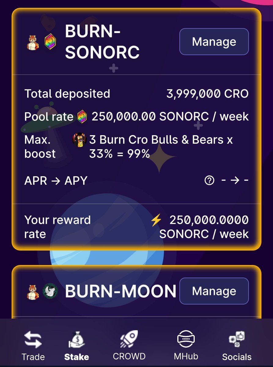 We are building slowly #crofam
New Farm on <a href="/crodexapp/">Crodex | AMM / DeFi / NFT Ecosystem on Cronos</a>. 
Stake your LP of $BURN and $SONORC add NFT to boost rewards. Farm last for 2 years.
#cryptocurrency #memecoin