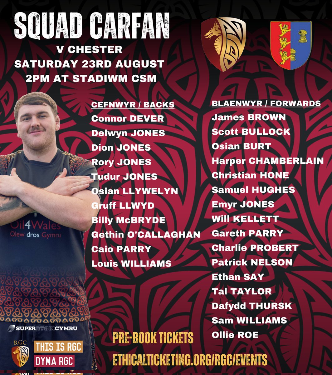 RGCnews🏉 (@rgcnews) on Twitter photo 𝐒𝐪𝐮𝐚𝐝 𝐒𝐞𝐭 𝐟𝐨𝐫 𝐂𝐡𝐞𝐬𝐭𝐞𝐫/ 𝐃𝐲𝐦𝐚'𝐫 𝐜𝐚𝐫𝐟𝐚𝐧 𝐚𝐫 𝐠𝐲𝐟𝐞𝐫 𝐂𝐚𝐞𝐫
RGC ye CAER DYDD SADWRN 23AIN O AWST C.G.2YP / RGC v CHESTER SATURDAY 23RD AUGUST 2PM K.O <a href="/StadiwmCSM/">Stadiwm CSM</a> 
Buy your tickets before midnight and save £2
ethicalticketing.org/rgc/events 𝐒𝐪𝐮𝐚𝐝 𝐒𝐞𝐭 𝐟𝐨𝐫 𝐂𝐡𝐞𝐬𝐭𝐞𝐫/ 𝐃𝐲𝐦𝐚'𝐫 𝐜𝐚𝐫𝐟𝐚𝐧 𝐚𝐫 𝐠𝐲𝐟𝐞𝐫 𝐂𝐚𝐞𝐫
RGC ye CAER DYDD SADWRN 23AIN O AWST C.G.2YP / RGC v CHESTER SATURDAY 23RD AUGUST 2PM K.O <a href="/StadiwmCSM/">Stadiwm CSM</a> 
Buy your tickets before midnight and save £2
ethicalticketing.org/rgc/events