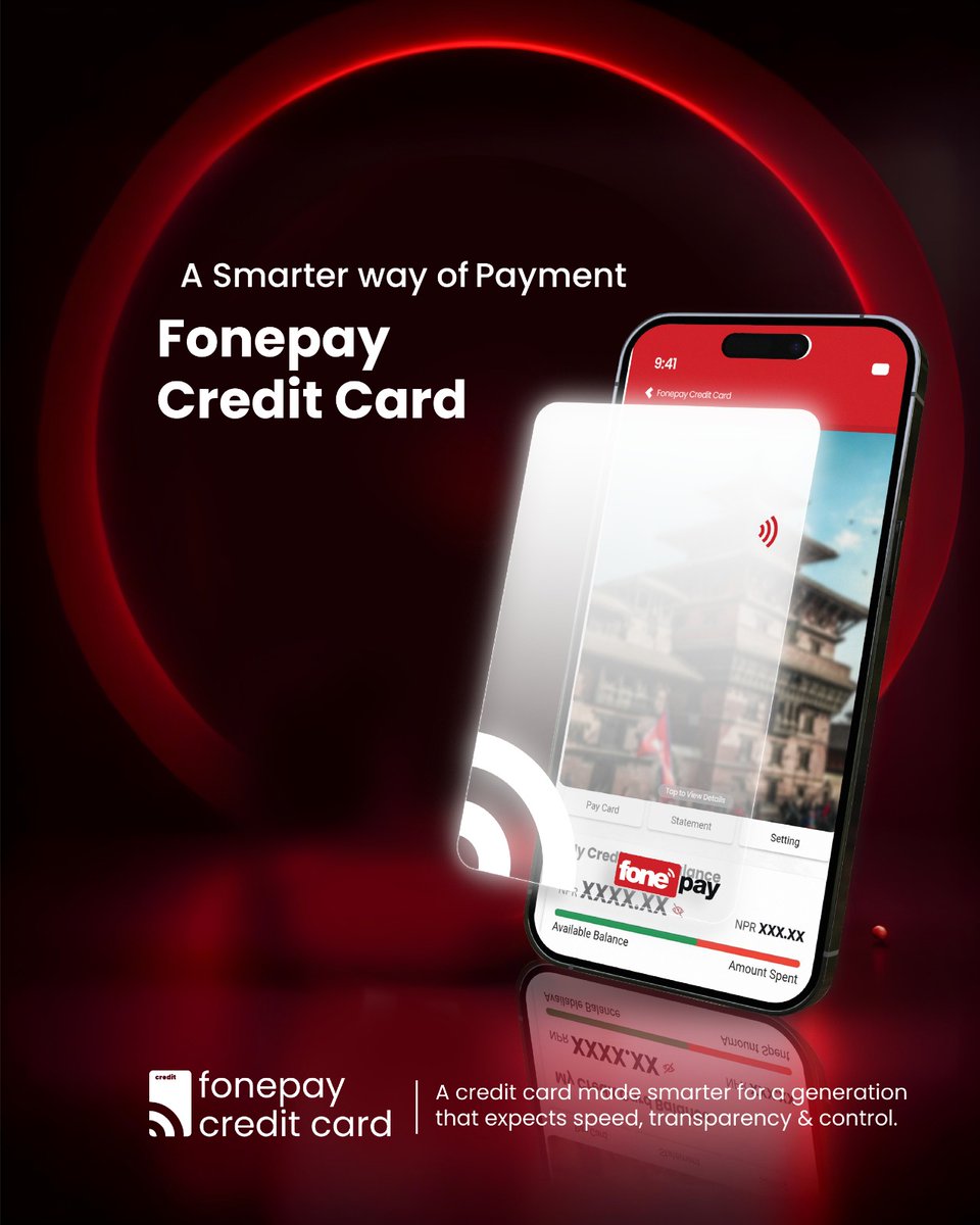 A smarter way of payment is here!

A credit card made smarter for a generation that expects speed, transparency, and control.

Apply via your Mobile Banking App and experience instant digital credit.
#Fonepay #FonepayCreditCard #VirtualCreditCard #MobileBankingApp