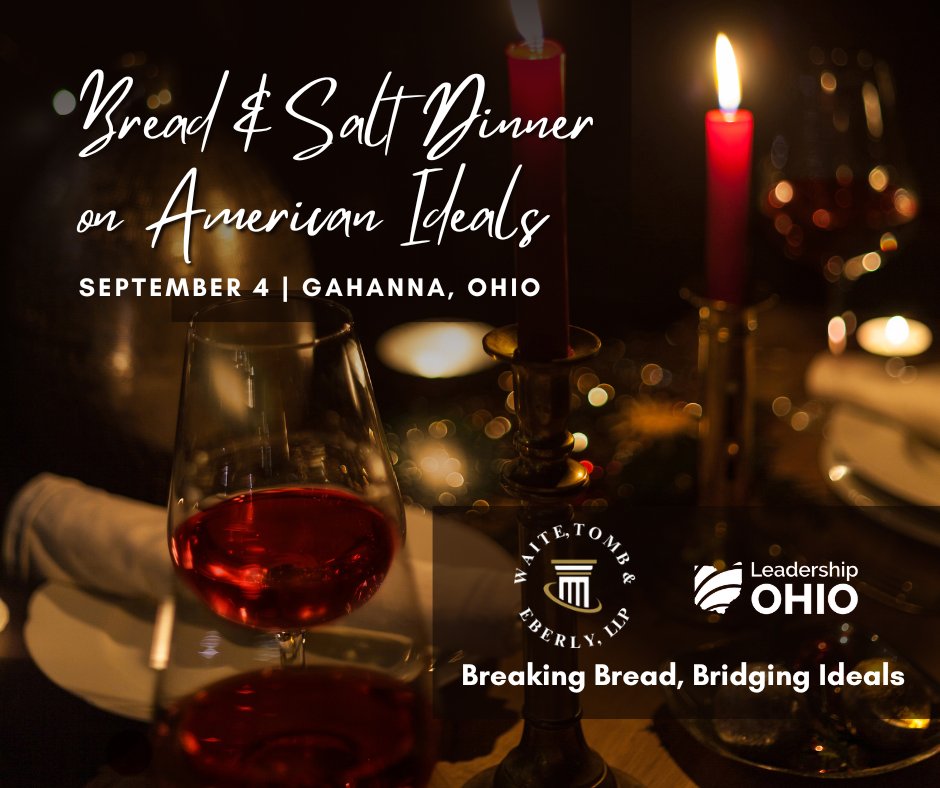 On Sept. 4 in Gahanna, we’ll gather for a Bread &amp; Salt Dinner on American Ideals with our partner Waite, Tomb &amp; Eberly, LLP. This bipartisan dinner invites leaders across Ohio to break bread and explore the ideals that continue to shape our democracy.
lnkd.in/e3zfP_8V