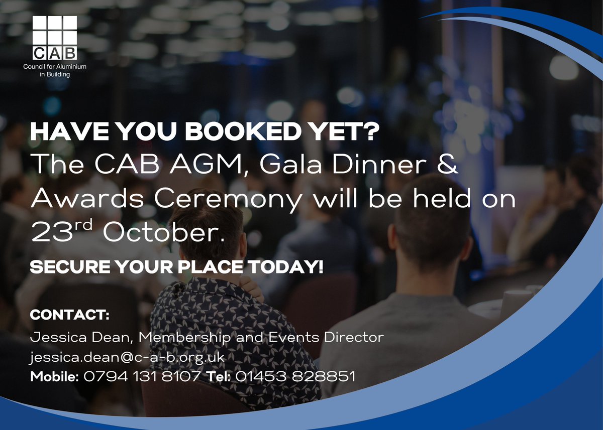 The CAB 31st AGM, Gala Dinner &amp; Awards Ceremony will be held at the Crowne Plaza Hotel in Stratford-upon-Avon on Thursday, 23rd October 2025.

The evening will feature the AGM, guest speakers, a three-course dinner, and the prestigious CAB Awards.

ow.ly/FJcK50WF9RP