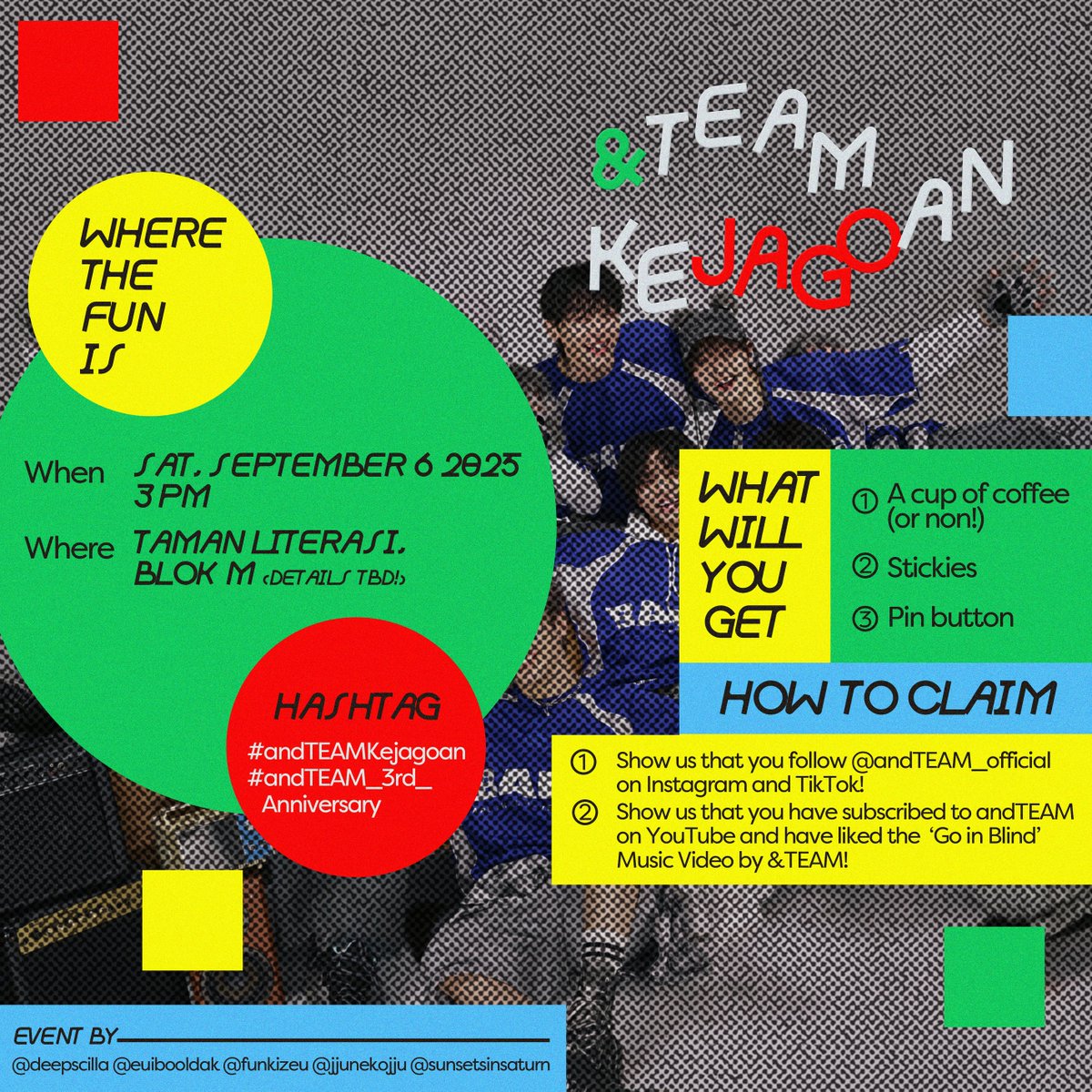 ☾ &amp;TEAM KEJAGOAN: OUR DEAREST TEAMIES TURNS 3!  ☾

celebrate our wolf pack’s third anniversary with a fresh, free cup of drink with us! 
p.s., don’t miss our exclusive freebies! ♡ 
  
☁︎ details and instructions to claim are as seen in the poster

with love, 
<a href="/deepscilla/">kiy.</a>