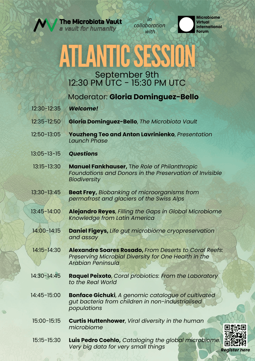 Microbiome Virtual International Forum (@microbiomevif) on Twitter photo ✨Atlantic Session speakers ✨
Gloria Dominguez-Bello
Youzheng Teo & <a href="/alavrinienko/">Anton Lavrinienko</a>
<a href="/ManuelFankhaus/">Manuel Fankhauser</a>
Beat Frey
Alejandro Reyes
Daniel Figeys
<a href="/Rosado_AS/">Alexandre Soares Rosado</a>
<a href="/peixotors/">Raquel Peixoto</a>
Bonface Gichuki
Curtis Huttenhower (<a href="/hutlab/">hutlab</a>)
<a href="/luispedrocoelho/">Luis Pedro Coelho</a>
2/3 ✨Atlantic Session speakers ✨
Gloria Dominguez-Bello
Youzheng Teo & <a href="/alavrinienko/">Anton Lavrinienko</a>
<a href="/ManuelFankhaus/">Manuel Fankhauser</a>
Beat Frey
Alejandro Reyes
Daniel Figeys
<a href="/Rosado_AS/">Alexandre Soares Rosado</a>
<a href="/peixotors/">Raquel Peixoto</a>
Bonface Gichuki
Curtis Huttenhower (<a href="/hutlab/">hutlab</a>)
<a href="/luispedrocoelho/">Luis Pedro Coelho</a>
2/3