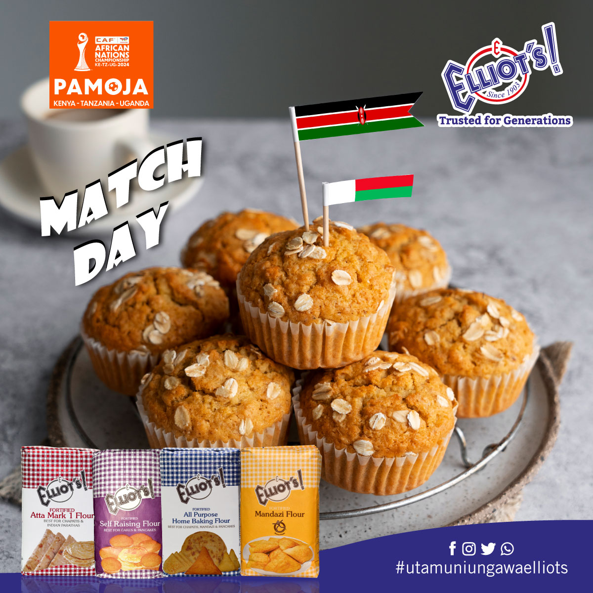 It's Matchday, and it's time for #HarambeeStars to face off against #Barea! Who do you believe will emerge victorious? Let’s get ready with #elliotsflour for an amazing game!
#elliotsflourselfraising
#elliotsflourallpurpose
#elliotsmandazi
#attamark1
#YouCanGetIT
#CHAN2024
