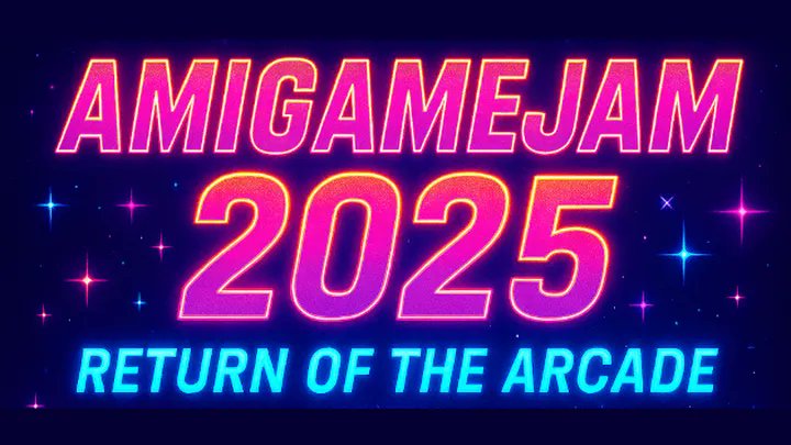 -= AmigaJam 2025 =-
Return to the Arcades 👾

Support the GoFundMe   gofundme.com/f/amigamejam-2… in adding better prizes 🍻

AmigaJam 2025 itch.io page - itch.io/jam/amigamejam

Thanks 4 helping them celebrate 40 years of the Amiga &amp; keeping the jam alive!
#amigajam