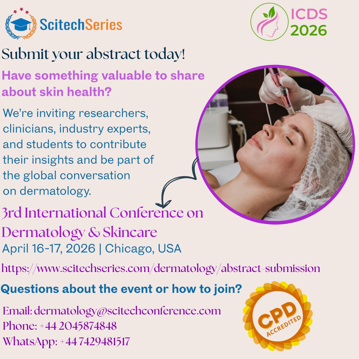 garre85547193's tweet photo. Your #research deserves the spotlight—submit your abstract and let your work speak for itself in the world of #dermatology.
#ICDS2026 #DermConf #Skinscience #CallForAbstracts #CPD #USA #Chicago #skincancer #dermtweet #dermstudents #dermatologyconference https://t.co/z19prAPnO8
