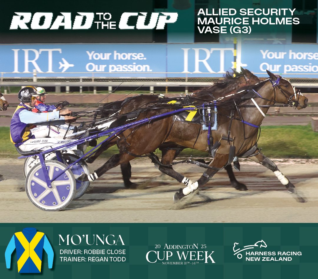 The IRT NZ Cup dream is well and truly alive and well for MO'UNGA! 

With a perfectly timed drive from Robbie Close the gelding showed a great turn of foot to take out the Group 3 Allied Security Maurice Holmes Vase and get his ticket straight into the big one - the IRT NZ Cup