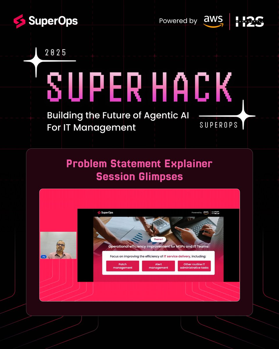 hack2skill's tweet image. The first step to building the future of IT? Understanding the challenges ahead. ⚡

Missed the session? No worries. You can watch the session by registering now: bit.ly/SuperHack2025

#SuperOps #SuperHack #Hackathon #Hack2skill @Superops_com