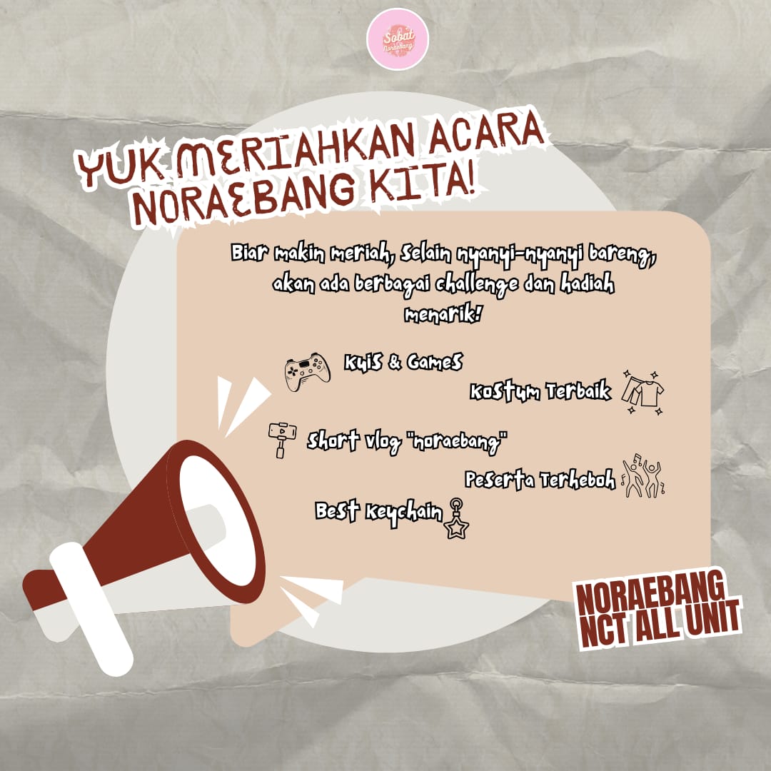 Halo NCTZen dan WayZenNi 👋
Pada event <a href="/sobatnoraebang/">Sobat Noraebang</a> tanggal 31 nanti di Plaza Slipi Jaya, kami akan mengadakan beberapa kuis / games, dan challage dengan hadiah yang menarik loh!!! 

Yukk jangan lupa ikutan yaa 🤩🤩