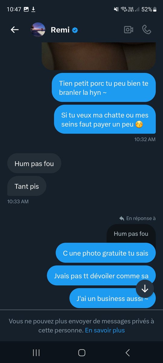 Clanniid_'s tweet photo. Espèce de petite merde de Remi, sa fait le business man boursobank qui reste sérieux mais sa veut gicler sur mon cul quand même à tt prix, petit con va https://t.co/ZDJafhpKO0