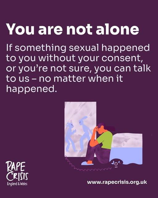 TeeswideSAB's tweet photo. Want to talk about something that's happened to you? RapeCrisis England &amp; Wales is here for you, 24 hours a day, seven days a week.

People aged 16+ can call them free on 0808 500 2222 or visit: https://t.co/PtXUaxSufL for a online chat. https://t.co/3tdL8aJ0JD