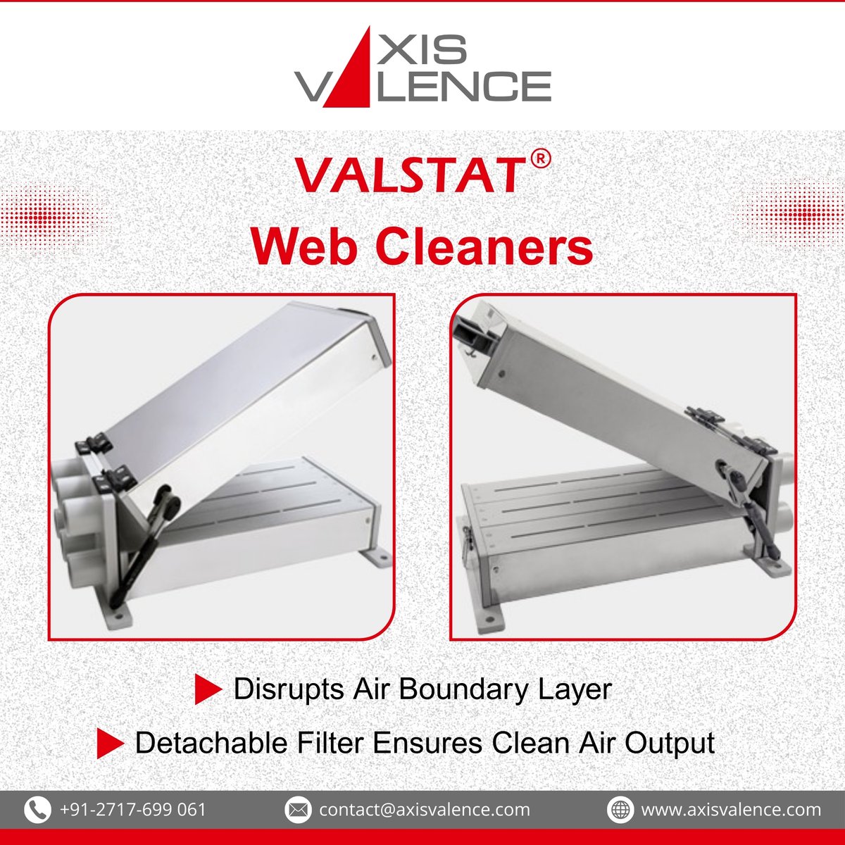 GrowYouBusiness's tweet image. Efficiently disrupt the air boundary layer to eliminate dust &amp;amp; fibers. Detachable filter ensures clean air output. Enhance production with optimal air flow control. 
Visit us at: axisvalence.com/product/surfac…
#AxisValence #WebCleaners #IndustrialCleaning #DustRemoval #AirFlowControl