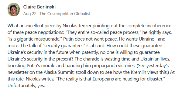 NTenzer's tweet photo. Thank you wholeheartedly, dear @ClaireBerlinski, for cross-posting in your insightful blog @cosmo_globalist my latest #TenzerStrategics essay with this too generous comment that perfectly captures what my piece was about.
https://t.co/AbVxGn02qM https://t.co/yko9KIPd4M