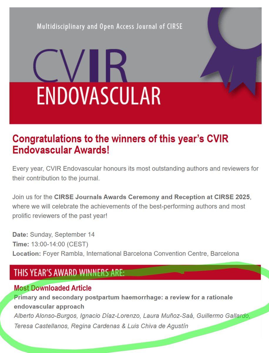 Alberto Alonso Burgos (@aalonsoburgos) on Twitter photo Just got awarded for having the <a href="/cvirendo/">CVIR Endovascular (Jim Reekers, Editor-in-Chief)</a> most downloaded article of the year 🎉 Still can’t believe it 🤯 Huge thanks to my amazing co-authors, specially <a href="/NDiazLorenzo/">Nacho Díaz</a>, for making this possible 🙌 And of course, thanks to everyone who read and shared it!
cvirendovasc.springeropen.com/articles/10.11… Just got awarded for having the <a href="/cvirendo/">CVIR Endovascular (Jim Reekers, Editor-in-Chief)</a> most downloaded article of the year 🎉 Still can’t believe it 🤯 Huge thanks to my amazing co-authors, specially <a href="/NDiazLorenzo/">Nacho Díaz</a>, for making this possible 🙌 And of course, thanks to everyone who read and shared it!
cvirendovasc.springeropen.com/articles/10.11…