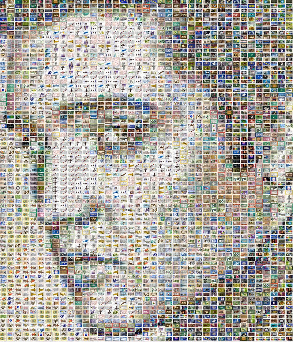 danielvoelker77's tweet photo. Fine Art made of vintage postage stamps.    
Handmade. Stamp Art. No digital effects.      

Elvis Presley, 2016 (BC) @ElvisPresley     
3003 vintage postage stamps on panel     
Unique     
80.7x69.1in | 205x175,5cm          

#FineArt #ContemporaryArt #StampArt #ElvisPresley https://t.co/hpo179DqTj