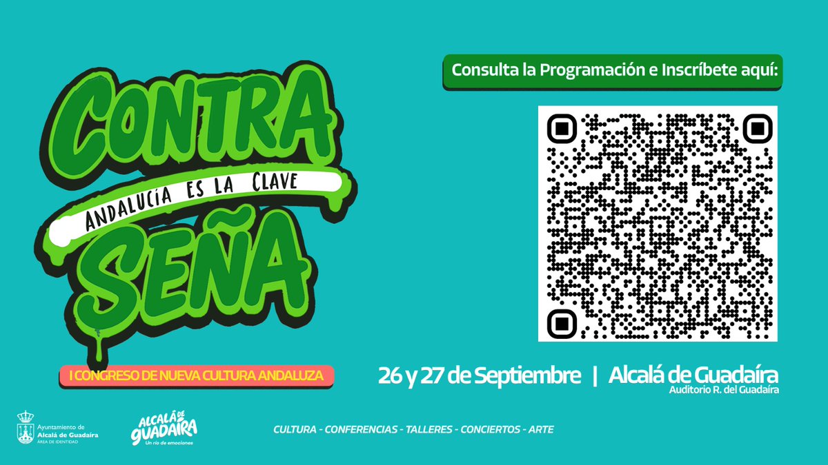 📢 26 y 27 de septiembre el <a href="/riberasguadaira/">Teatro Auditorio Riberas del Guadaíra</a> acogerá el I Congreso de #NuevaCulturaAndaluza
💚 Hablaremos de arte, música, humor, lengua y habla, identidad, desarrollo, tópicos y orgullo
Más info: alcaladeguadaira.es/noticias/8935/…
✏ Apúntate en: forms.gle/M4vvUz3CSLYMtF…

#AlcaládeGuadaíra