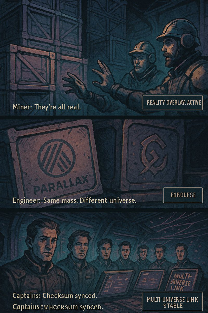 #TapStarTycoon #Daily_Cipher 2025-08-23
Clue: REAL, MULTI, UNIVERSE
Sci-Fi Mini Story
English:
In 2187, our Belt freighter “Parallax” slipped between mineral lanes and rumor. A quantum misfire split the ore hold into overlays, each from a slightly different universe. Some crates