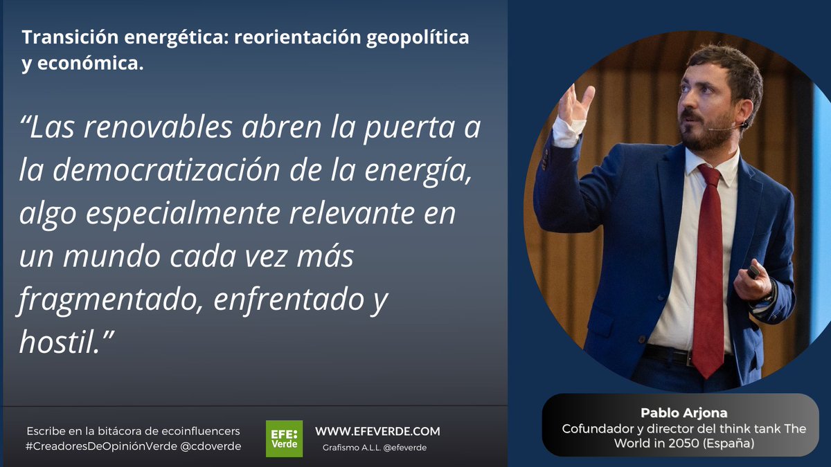 Arturolarena's tweet image. Transición energética: reorientación geopolítica y económica. Por Pablo Arjona Paz, analista de Riesgo País de #Cesce. 
Firma invitada en la bitácora colectiva de #InfluencersAmbientales @cdoverde (#CreadoresdeOpiniónVerde) en la blogosfera de #EFEverde
efeverde.com/transicion-ene…